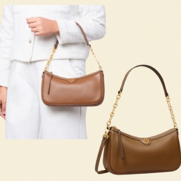 Tory Burch T Monogram Leather Studio Bag in Moose Brown - Picture 4 of 16